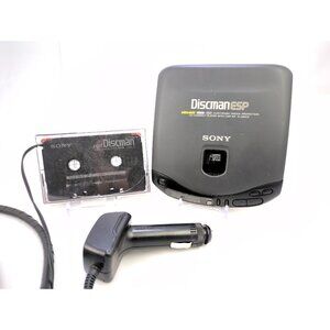Vintage Sony Discman with Tape Adapter and Car Power Cable